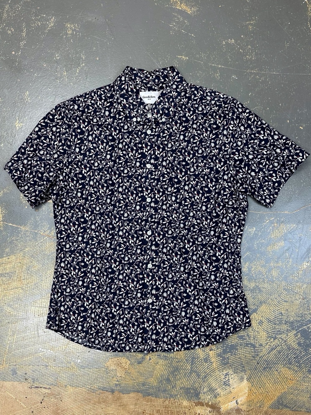 Goodfellow Button Down Short Sleeve Shirt Large Dress Shirt Date Slim Navy